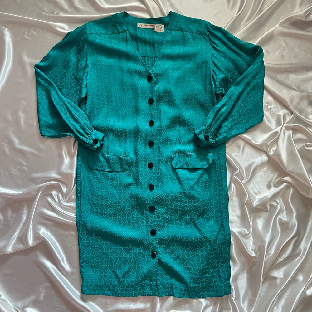 Vintage 80s Liz Claiborne Turquoise Patterned Dress